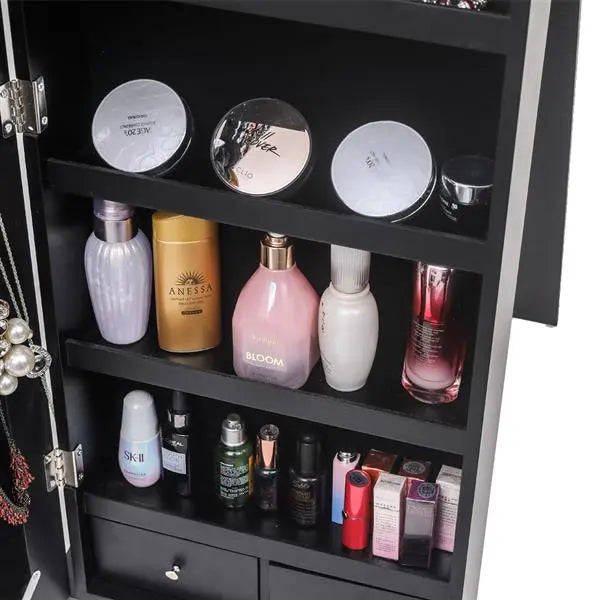 79 Blue Led Jewelry Cabinet, Jewelry Storage Cabinet, Upright Jewelry Cabinet With Long Mirror(Black) qbmgp8-fy