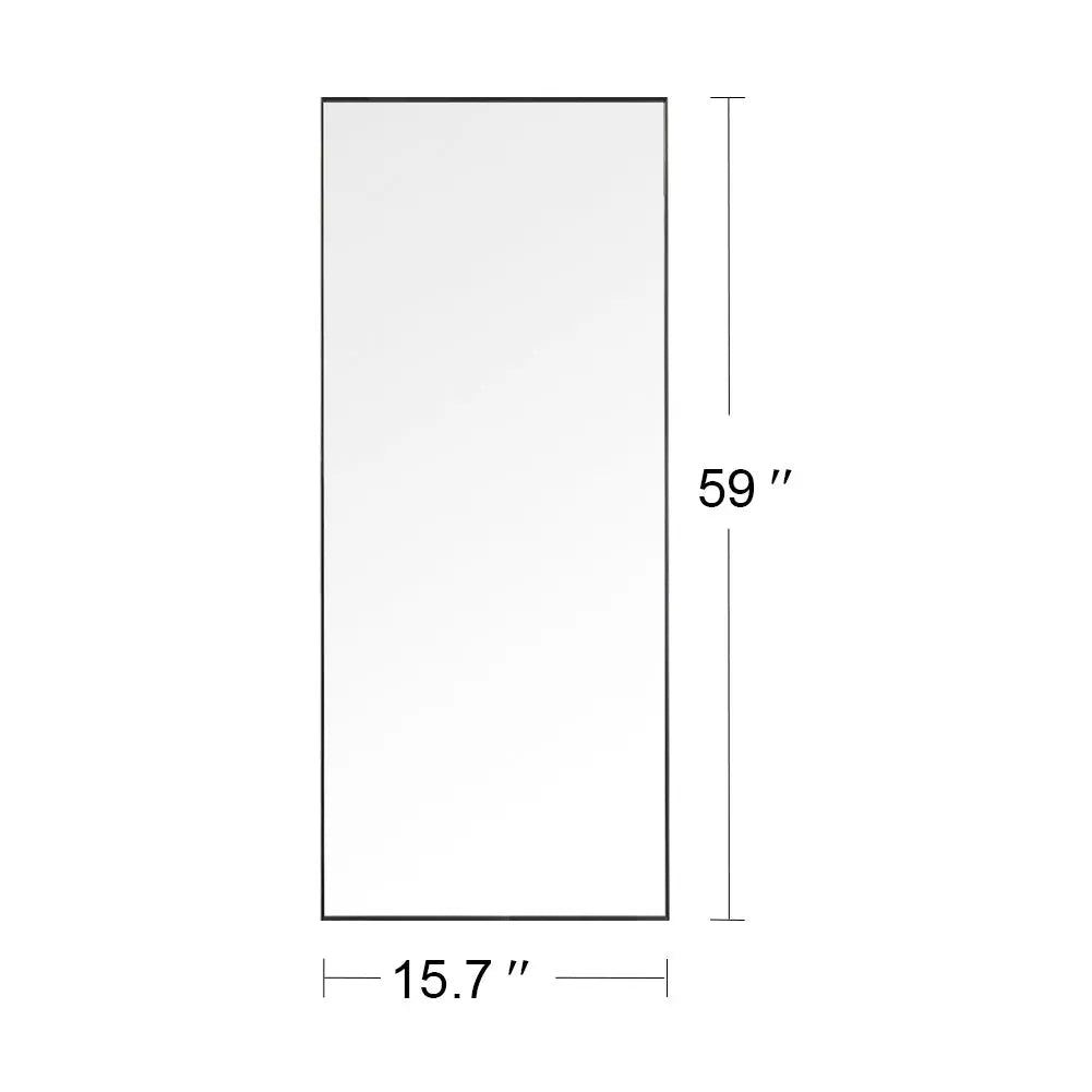 Full Length Mirror Floor Mirror Hanging Standing or Leaning, Bedroom Mirror Wall-Mounted Mirror with Black Aluminum Alloy Frame, 59" x 15.7" qbmgp8-fy