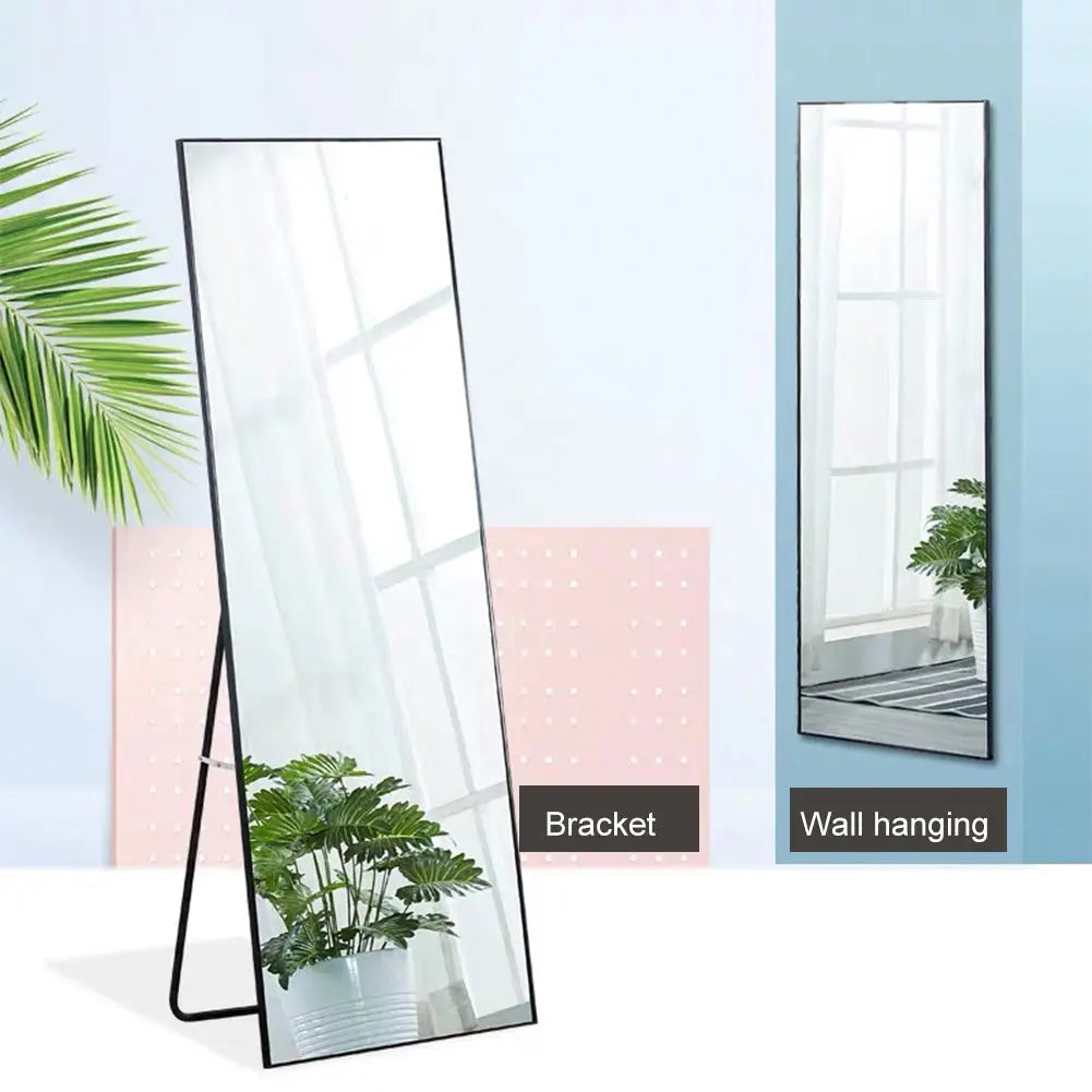 Full Length Mirror Floor Mirror Hanging Standing or Leaning, Bedroom Mirror Wall-Mounted Mirror with Black Aluminum Alloy Frame, 59" x 15.7" qbmgp8-fy