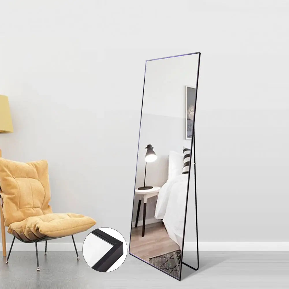 Full Length Mirror Floor Mirror Hanging Standing or Leaning, Bedroom Mirror Wall-Mounted Mirror with Black Aluminum Alloy Frame, 59" x 15.7" qbmgp8-fy