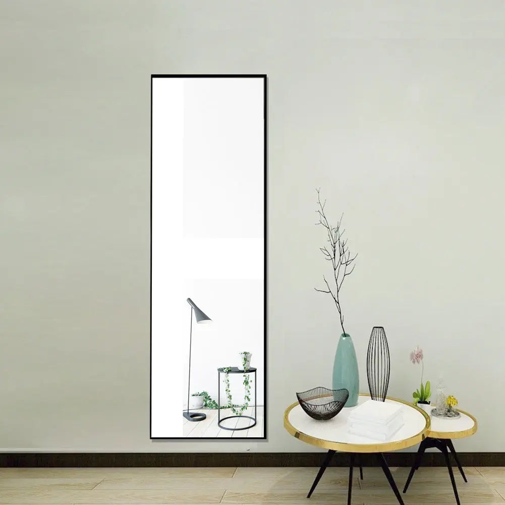 Full Length Mirror Floor Mirror Hanging Standing or Leaning, Bedroom Mirror Wall-Mounted Mirror with Black Aluminum Alloy Frame, 59" x 15.7" qbmgp8-fy