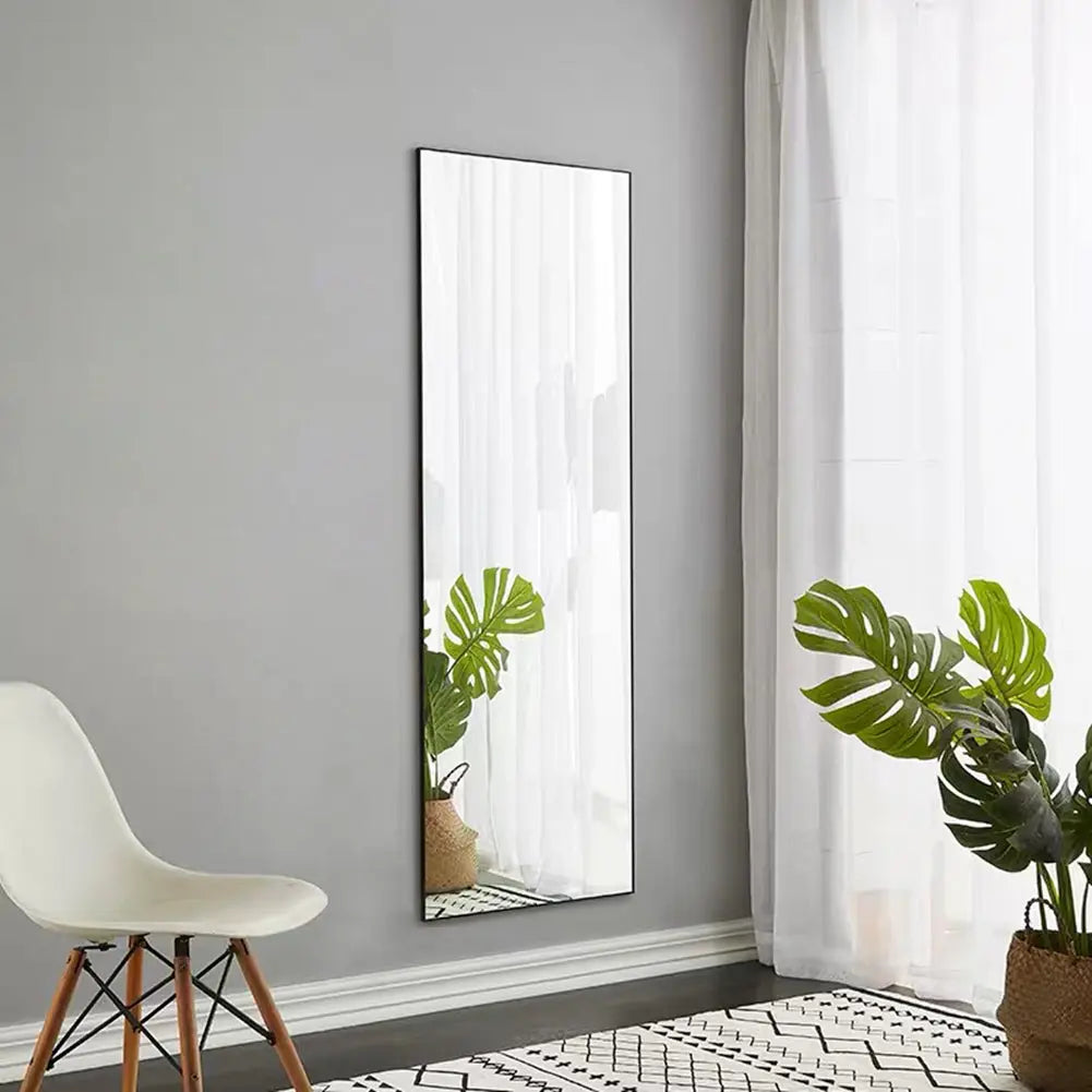 Full Length Mirror Floor Mirror Hanging Standing or Leaning, Bedroom Mirror Wall-Mounted Mirror with Black Aluminum Alloy Frame, 59" x 15.7" qbmgp8-fy