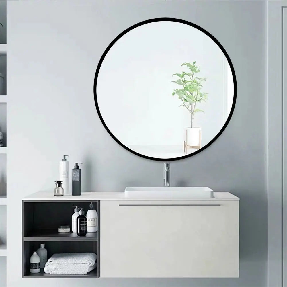 28" Wall Circle Mirror for Bathroom, Black Round Mirror for Wall, 28 inch Hanging Round Mirror for Living Room, Vanity, Bedroom qbmgp8-fy