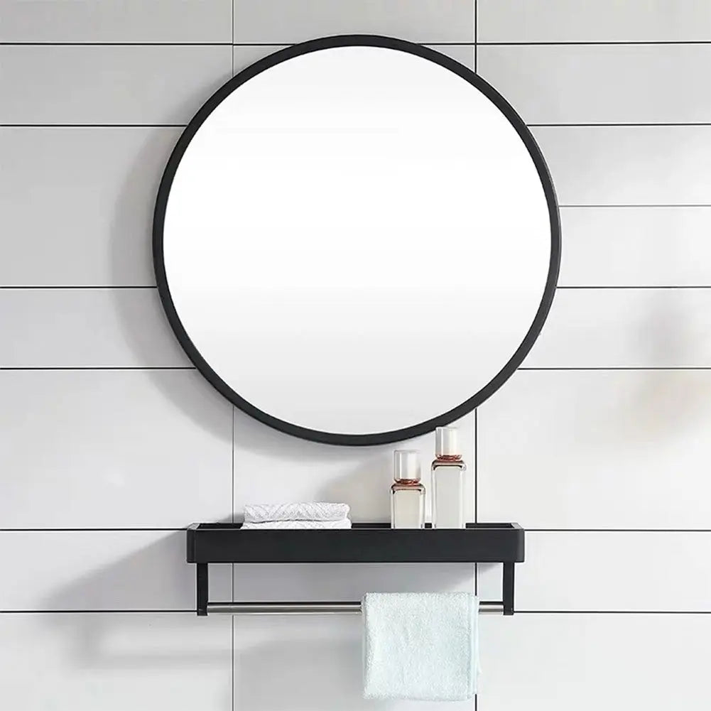 28" Wall Circle Mirror for Bathroom, Black Round Mirror for Wall, 28 inch Hanging Round Mirror for Living Room, Vanity, Bedroom qbmgp8-fy