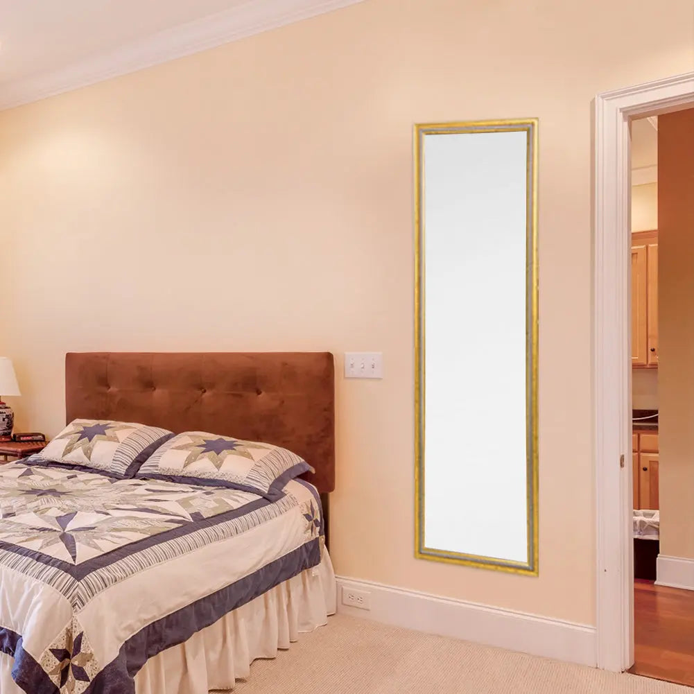 Full Length Mirror Door Mirror Full Body Dressing Mirror Wall Mounted Hanging for Dorm Home, 50"x 14", Gold qbmgp8-fy