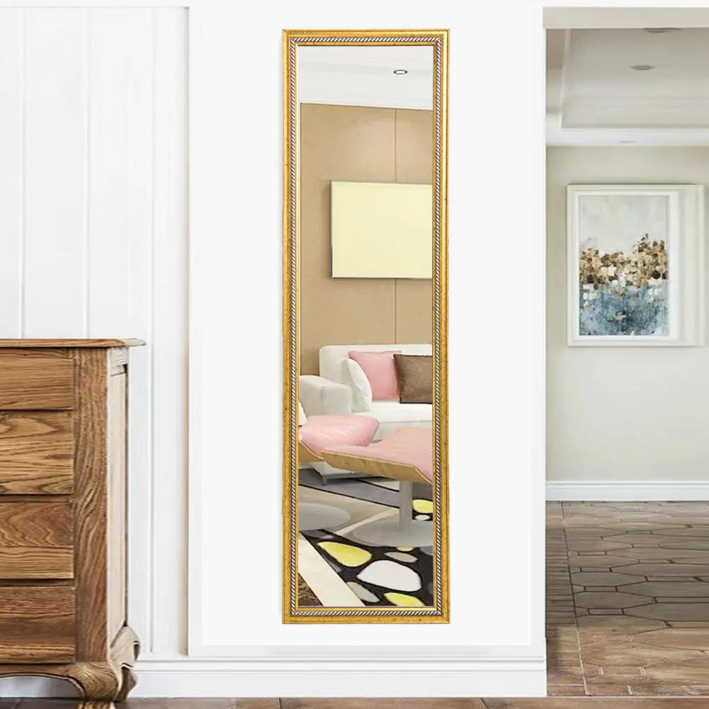 Full Length Mirror Door Mirror Full Body Dressing Mirror Wall Mounted Hanging for Dorm Home, 50"x 14", Gold qbmgp8-fy