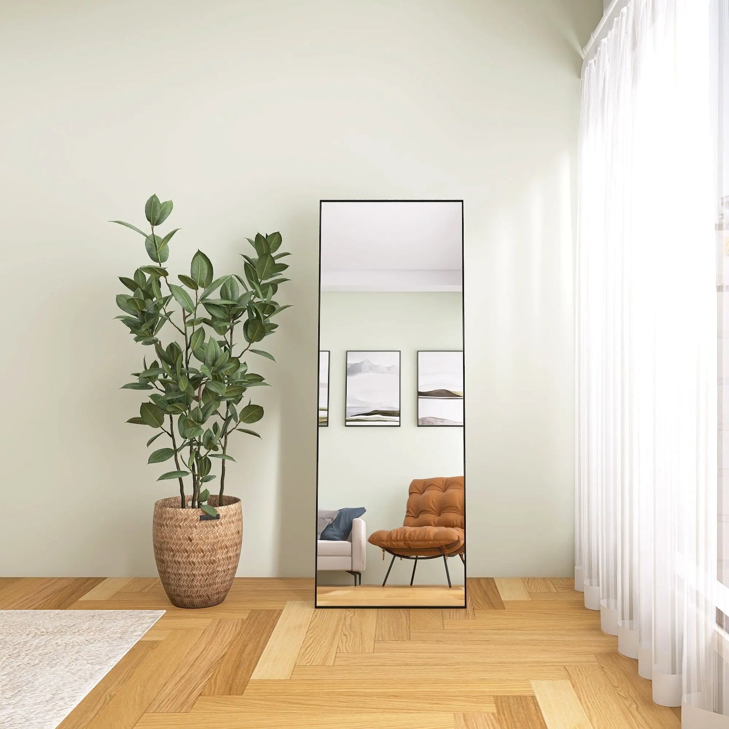 65" x 24" Wall Mounting Full Body Mirror, Full Length Mirror with Stand, Alloy Frame Full-Length Mirror for Living Room, Bedroom, Black qbmgp8-fy