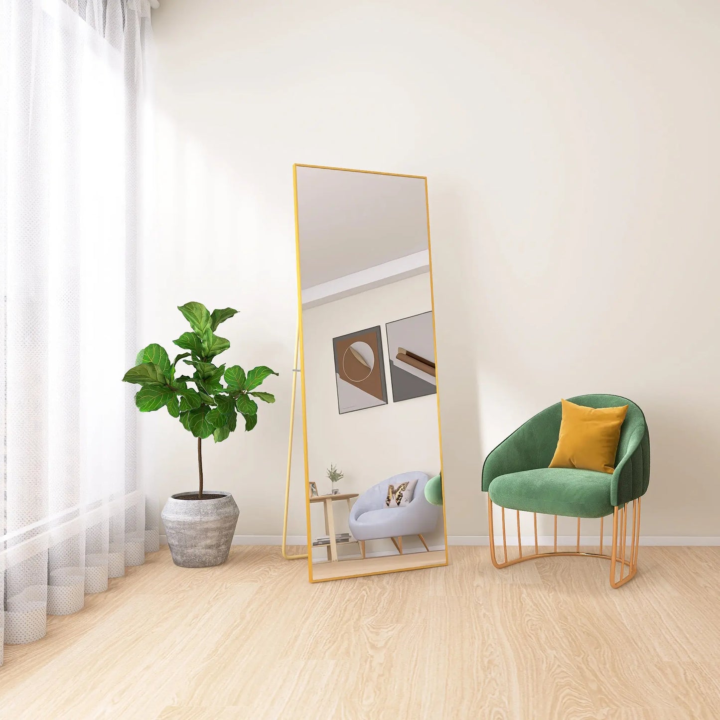 65" x 24" Wall Mounting Full Body Mirror, Full Length Mirror with Stand, Alloy Frame Full-Length Mirror for Living Room, Bedroom, Gold qbmgp8-fy