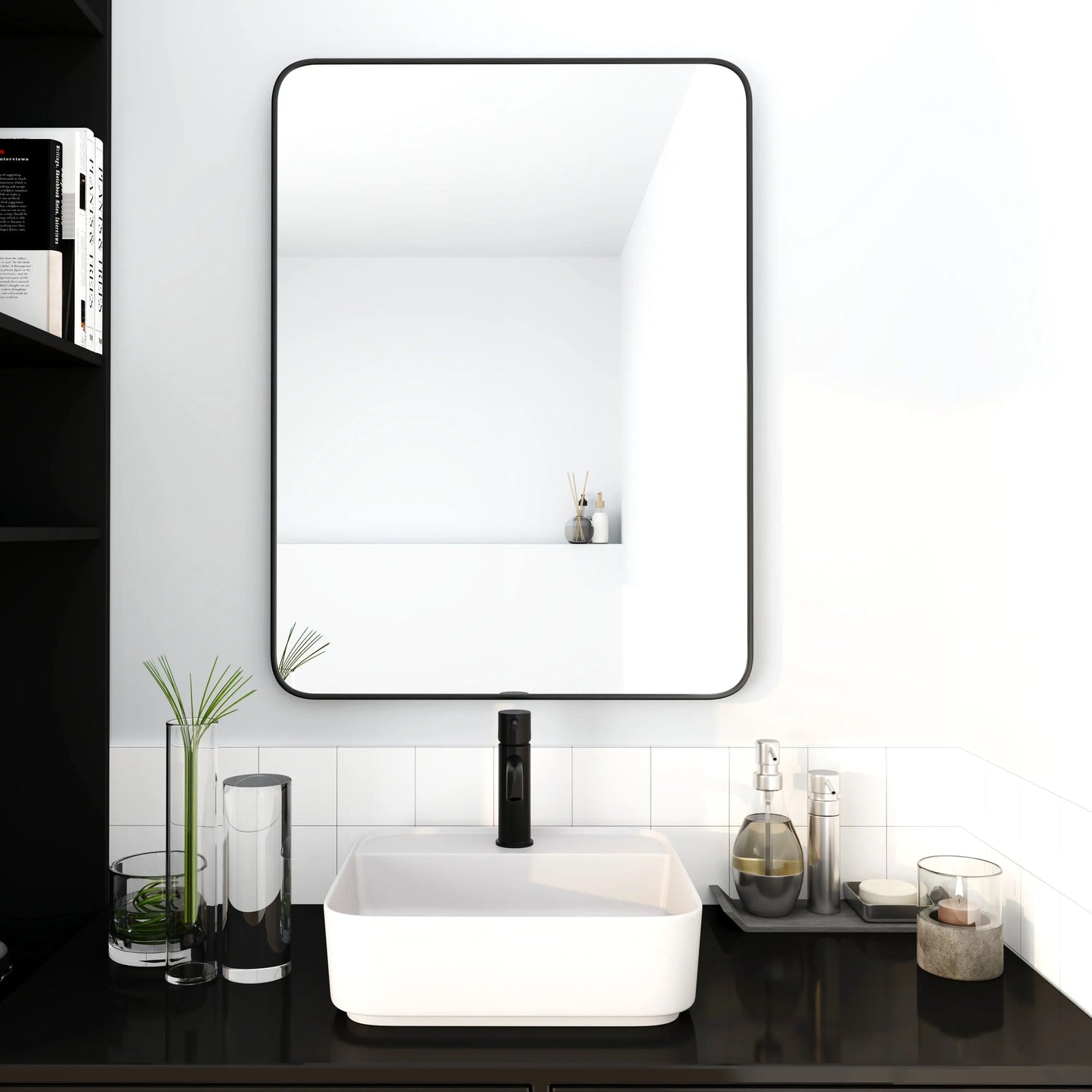 24 x 32 Inch Bathroom Mirror Black Aluminum Frame qbmgp8-fy