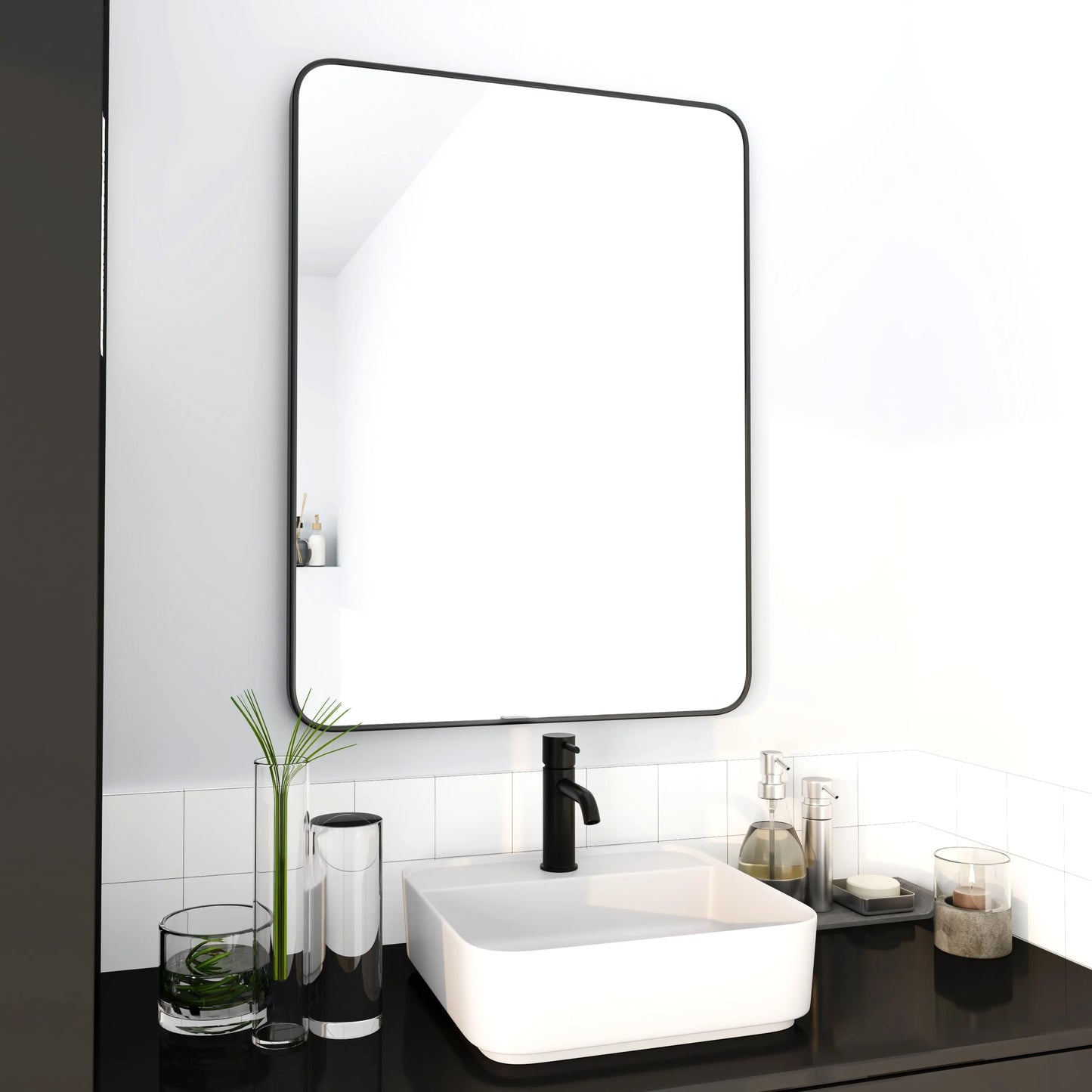 24 x 32 Inch Bathroom Mirror Black Aluminum Frame qbmgp8-fy