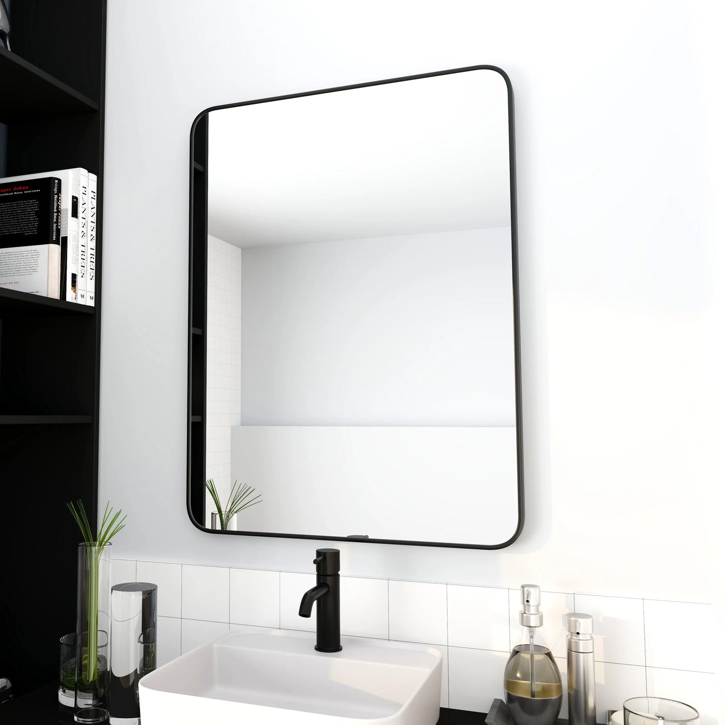24 x 32 Inch Bathroom Mirror Black Aluminum Frame qbmgp8-fy