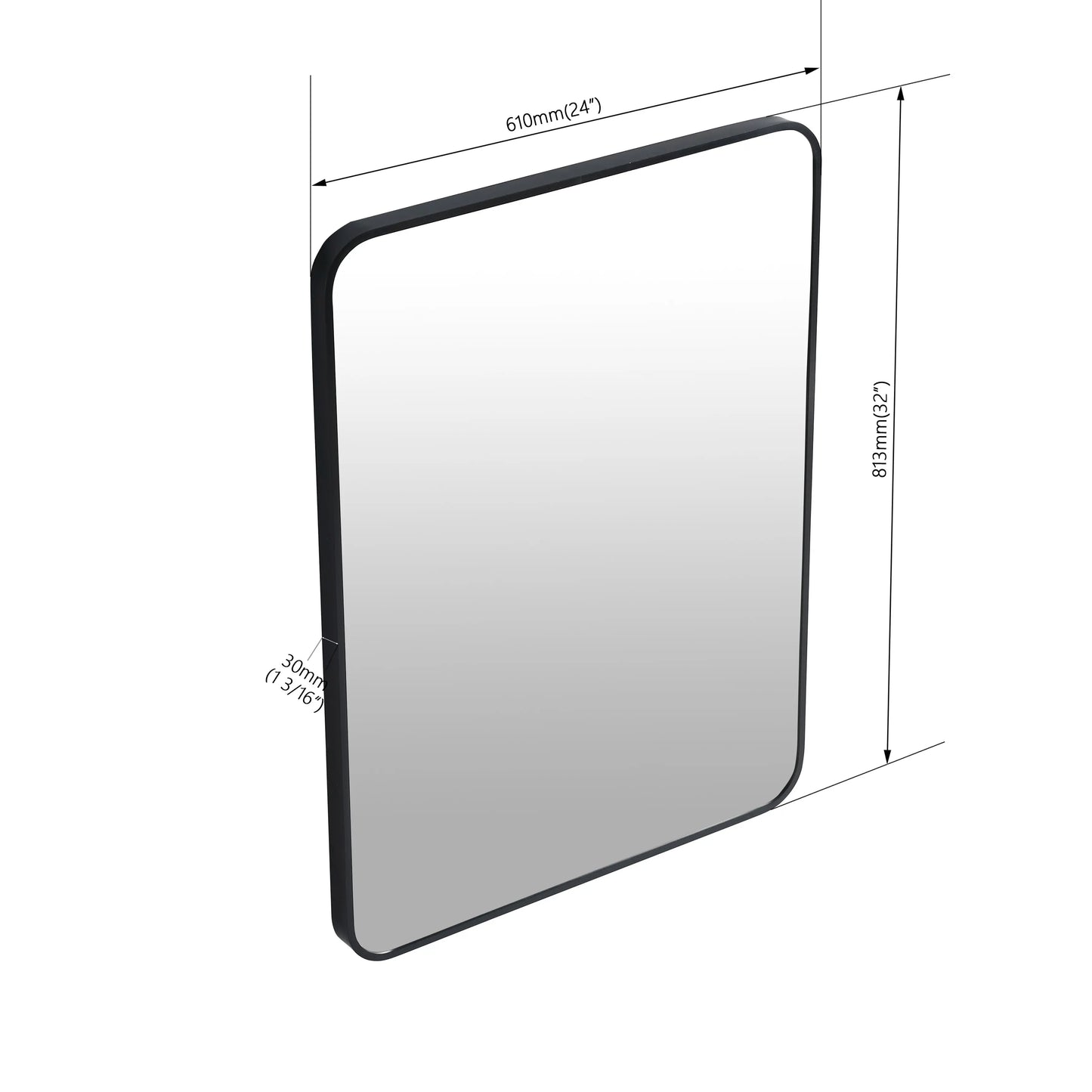 24 x 32 Inch Bathroom Mirror Black Aluminum Frame qbmgp8-fy
