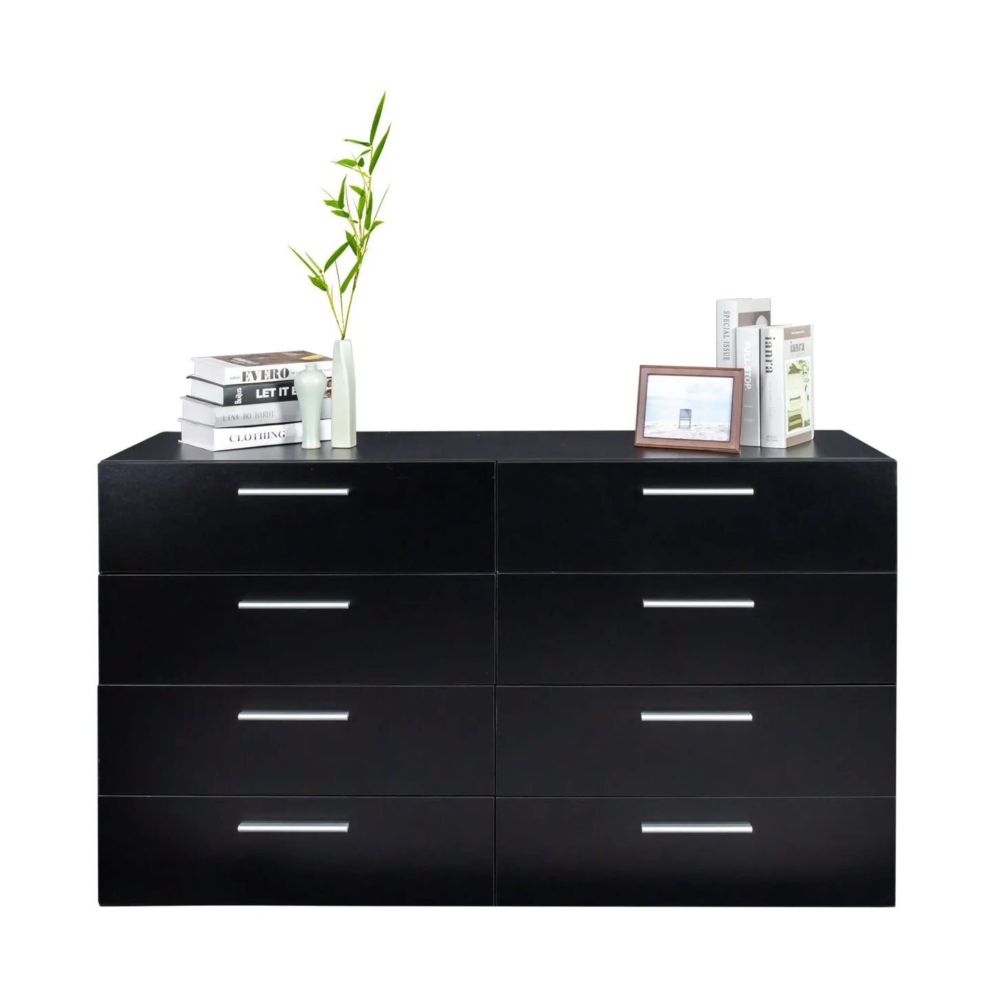 8 Drawer Double Dresser for Bedroom, Wide Storage Cabinet for Living Room Home Entryway, Black qbmgp8-fy