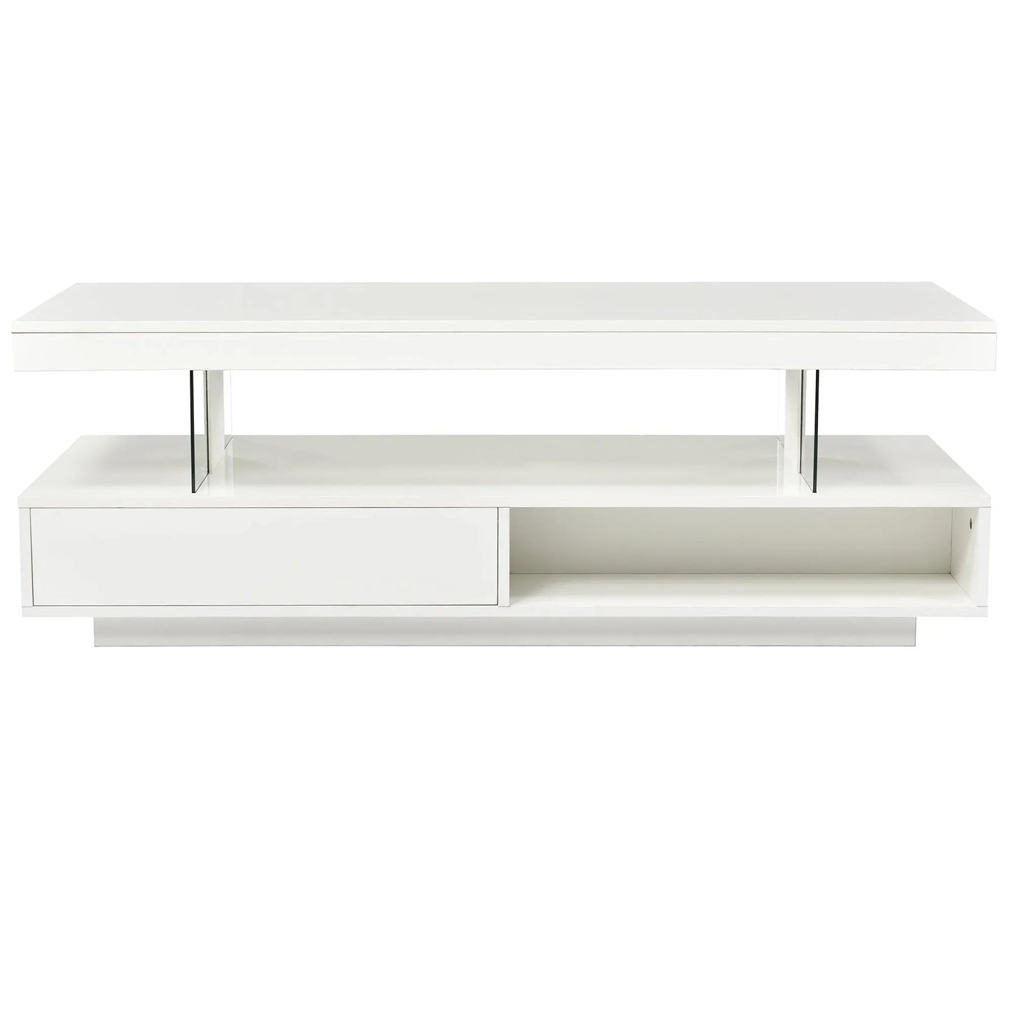 LED Coffee Table with Storage, Modern Center Table with 2 Drawers and Display Shelves, Accent Furniture with LED Lights for Living Room,White qbmgp8-fy