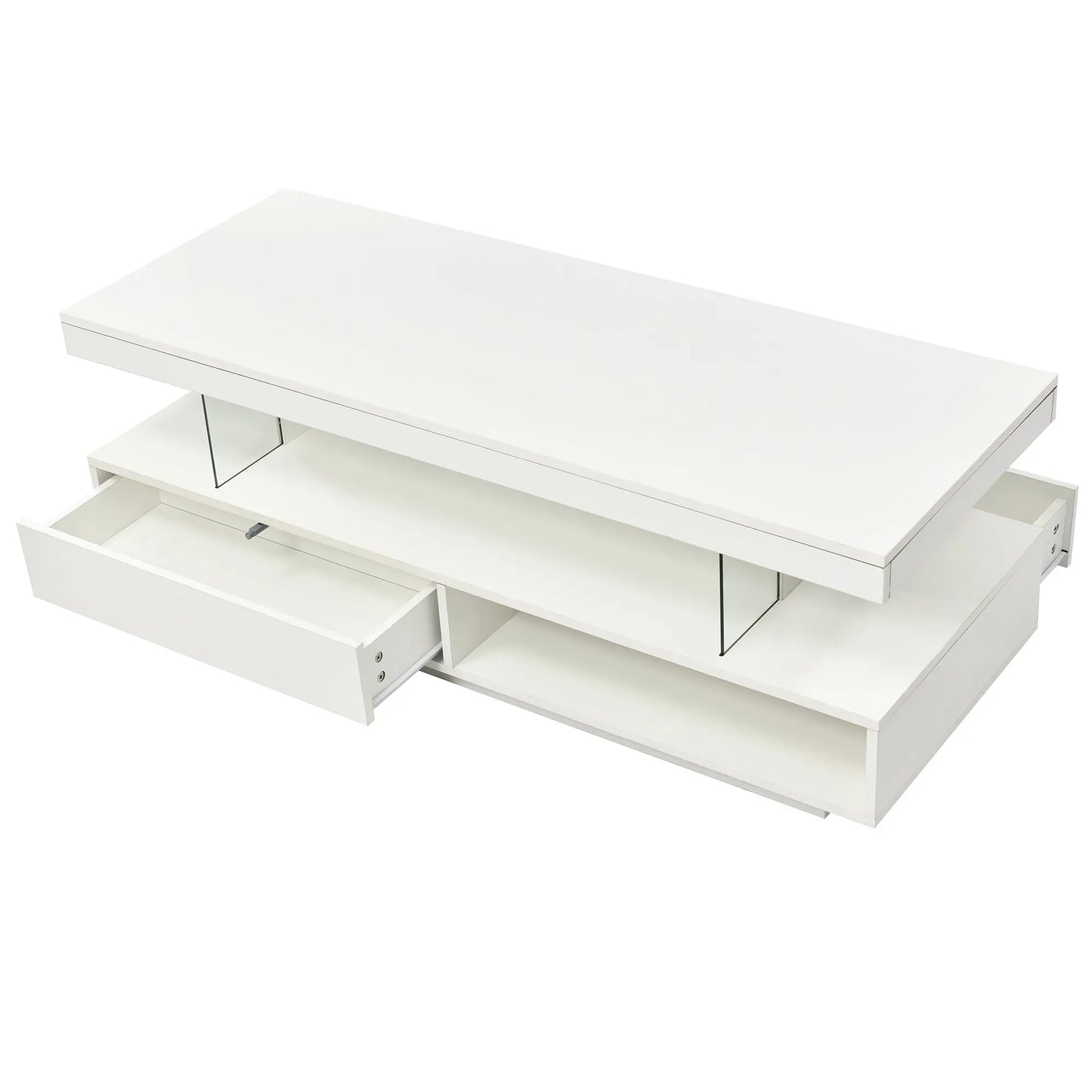LED Coffee Table with Storage, Modern Center Table with 2 Drawers and Display Shelves, Accent Furniture with LED Lights for Living Room,White qbmgp8-fy