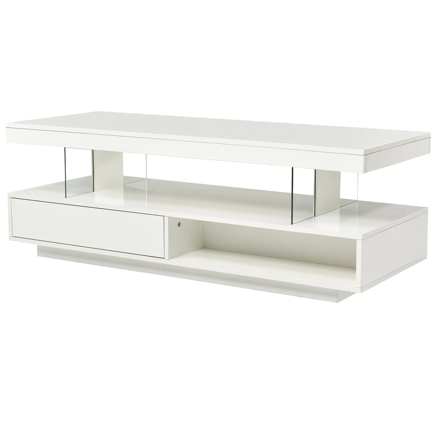 LED Coffee Table with Storage, Modern Center Table with 2 Drawers and Display Shelves, Accent Furniture with LED Lights for Living Room,White qbmgp8-fy