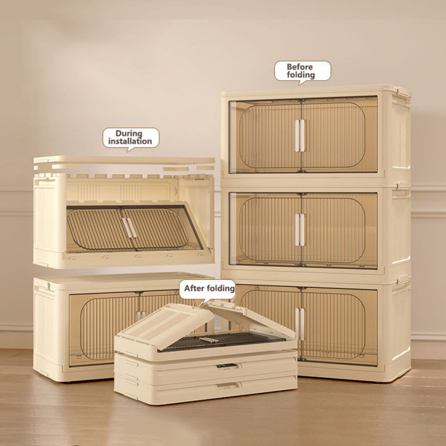 19.69" Side Wide Folding Storage Cabinet ,5 Tiers,19.69"×11.81"×50.00",Collapsible Storage Bins with Magnetic Door, Plastic Storage Cabinet with Wheels, Closet organizers and Storage Containers