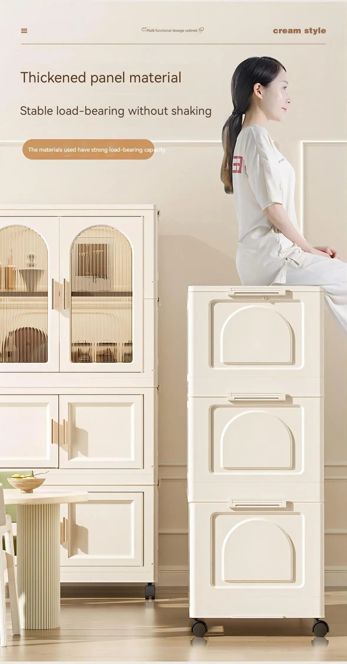 25.59" Side Wide Folding Wardrobe , 25.59"×15.75"×57.09", with Magnetic Door, Plastic Storage Cabinet with Wheels( one layer of wardrobe + two layers of folding boxes+10 hangers ) qbmgp8-fy