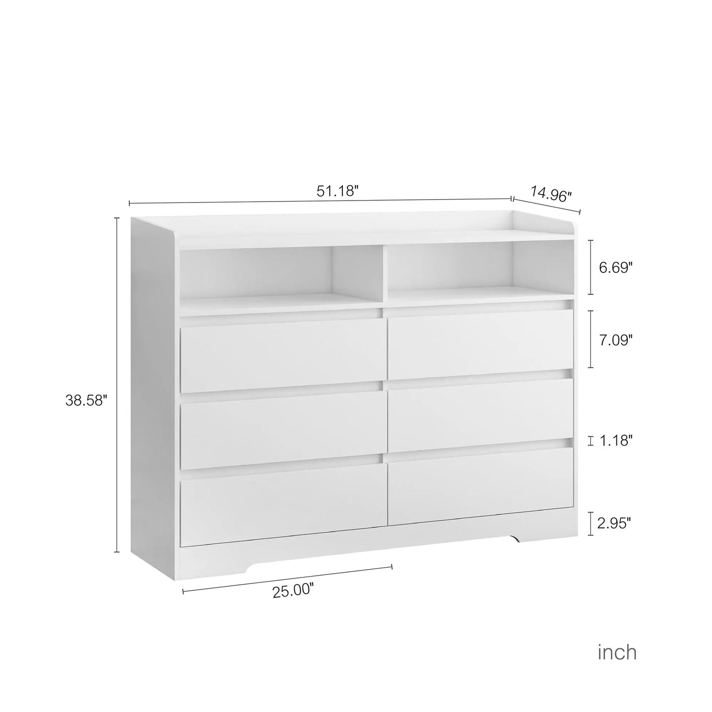 6 Drawer Dresser, White Dresser for Bedroom with LED Lights, Modern Dressers & Chests of Drawers with Sturdy Frame for Living Room, Entryway, Hallway qbmgp8-fy