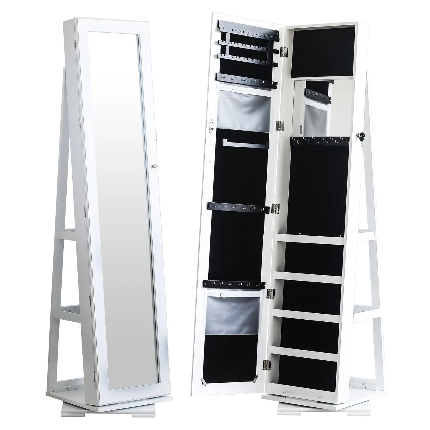 360 Degree Rotation Full-Body Mirror Cabinet PVC Film Moisture-Proof Dressing Mirror Cabinet Super Storage Jewelry Storage Mirror Cabinet White qbmgp8-fy