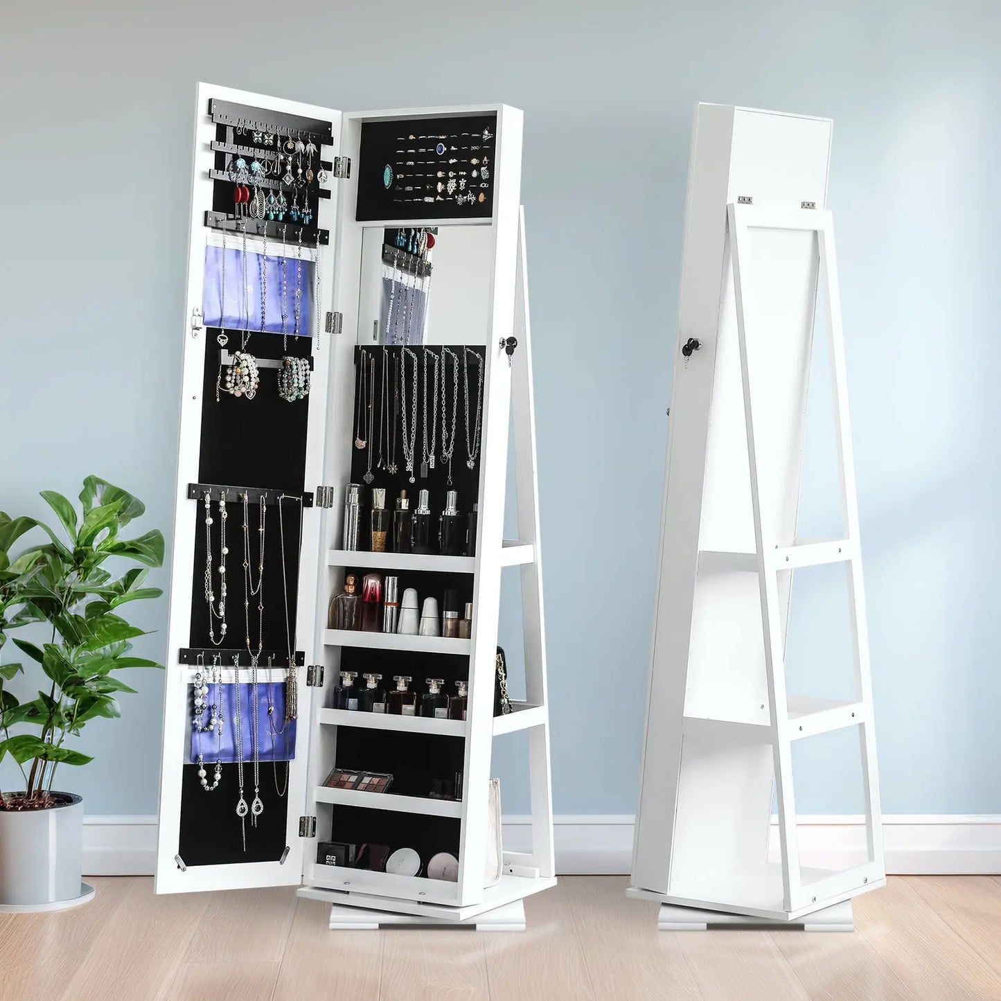 360 Degree Rotation Full-Body Mirror Cabinet PVC Film Moisture-Proof Dressing Mirror Cabinet Super Storage Jewelry Storage Mirror Cabinet White qbmgp8-fy