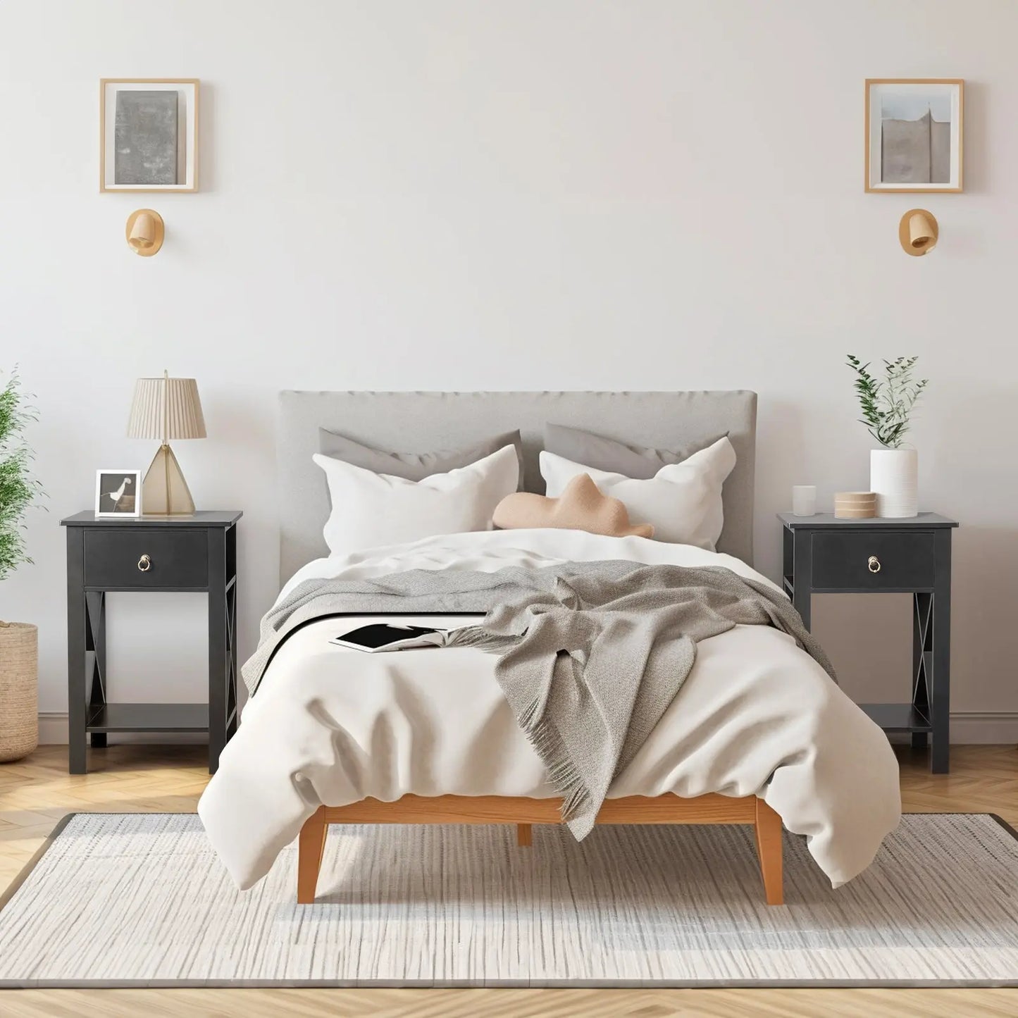 2PCS Side Intersection Style Bedside Table Coffee Table with Two-layer Drawer Black qbmgp8-fy