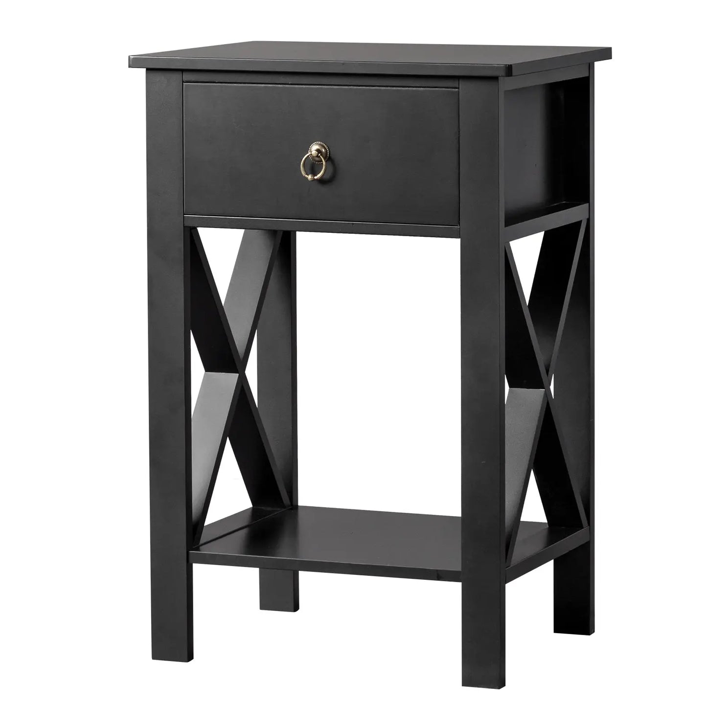 2PCS Side Intersection Style Bedside Table Coffee Table with Two-layer Drawer Black qbmgp8-fy