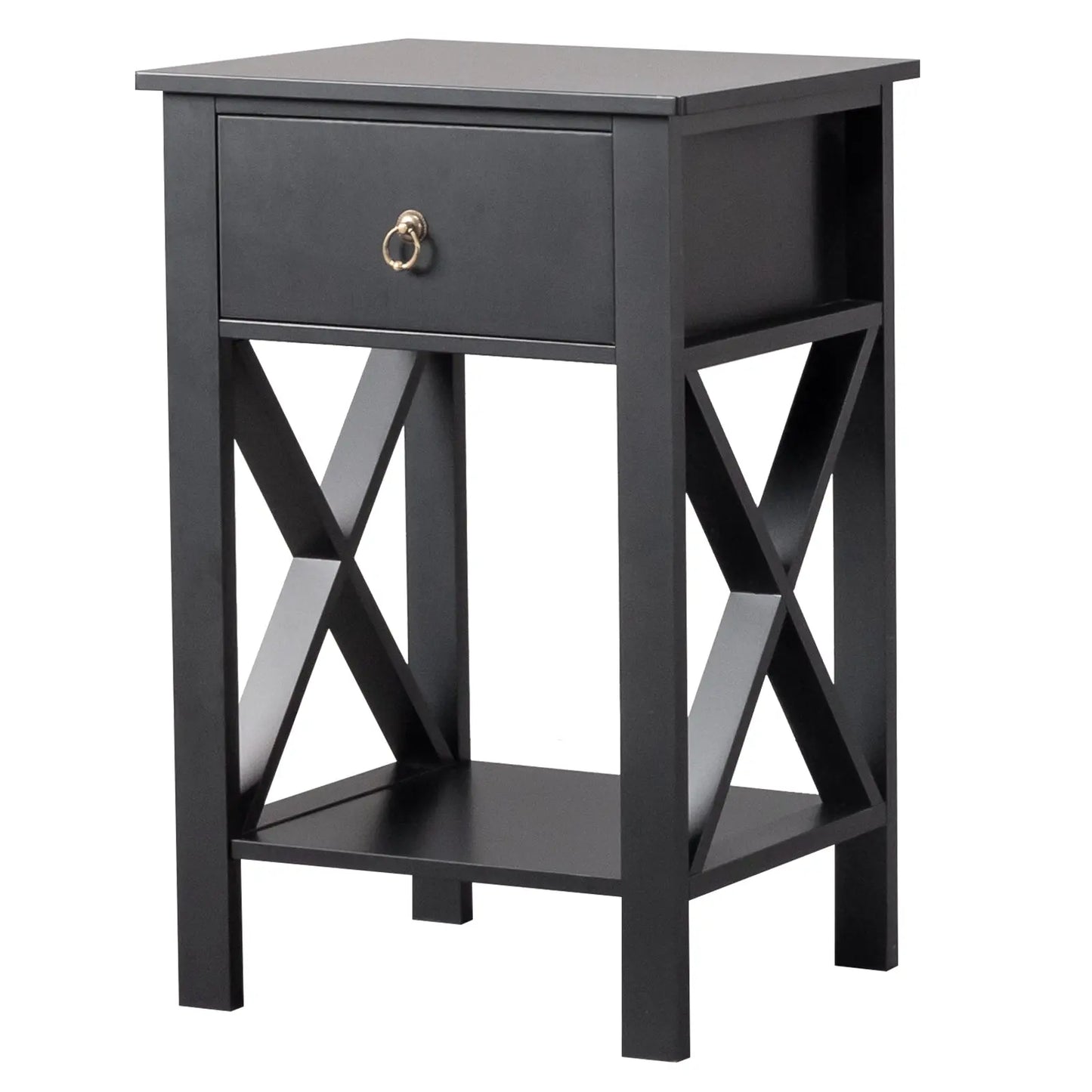 2PCS Side Intersection Style Bedside Table Coffee Table with Two-layer Drawer Black qbmgp8-fy
