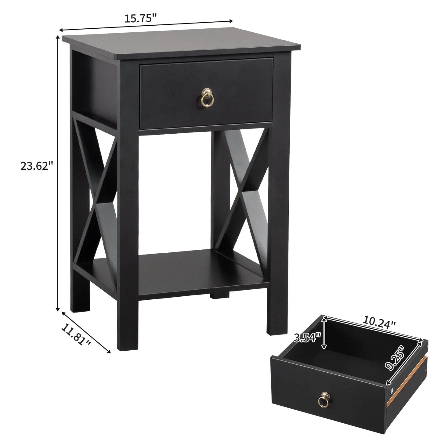 2PCS Side Intersection Style Bedside Table Coffee Table with Two-layer Drawer Black qbmgp8-fy