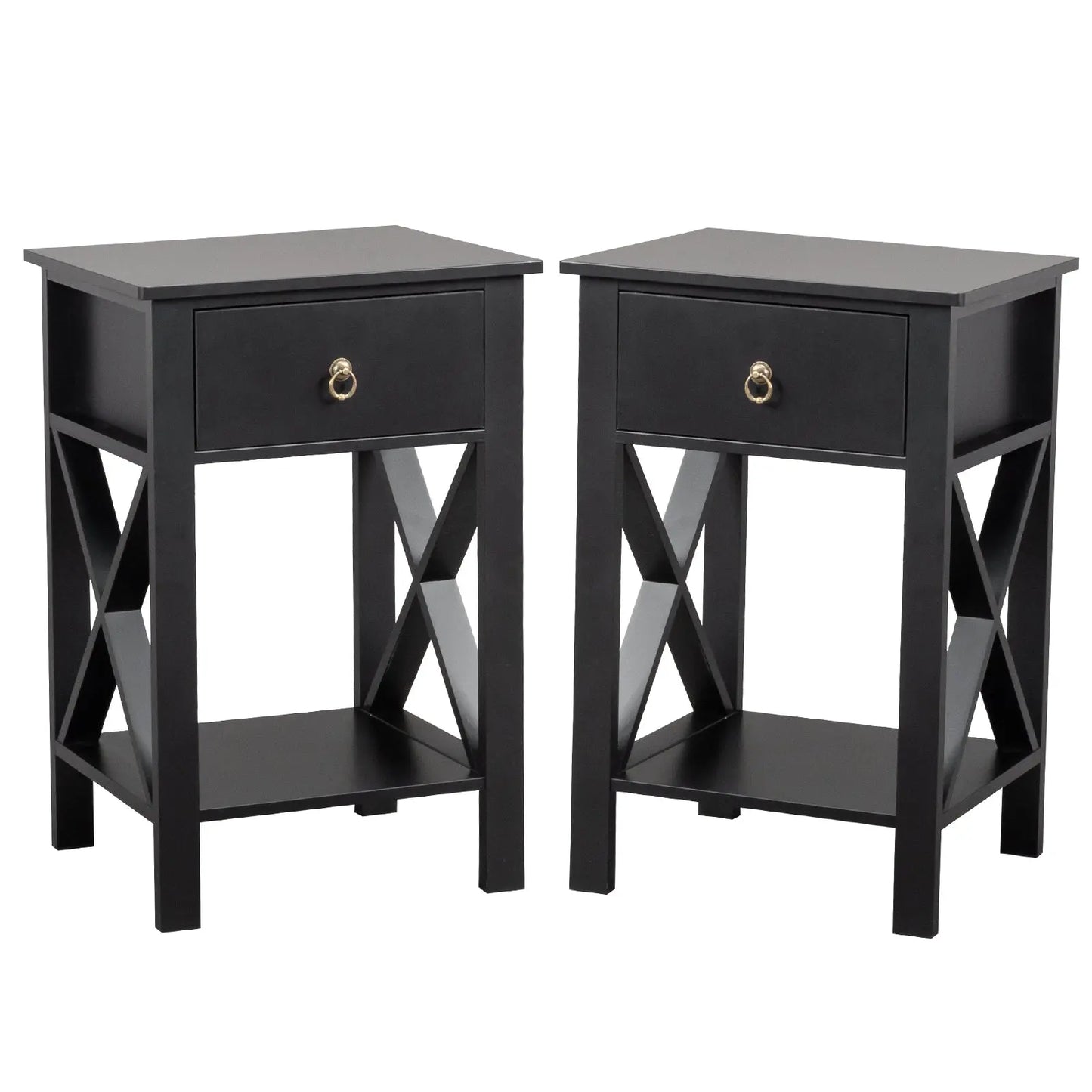2PCS Side Intersection Style Bedside Table Coffee Table with Two-layer Drawer Black qbmgp8-fy