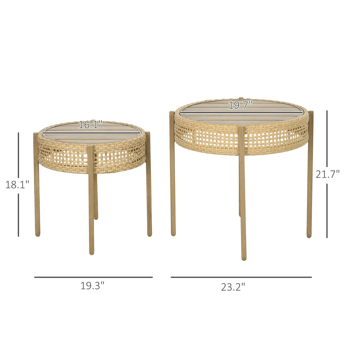 Brown PE Wicker Patio End Table Set