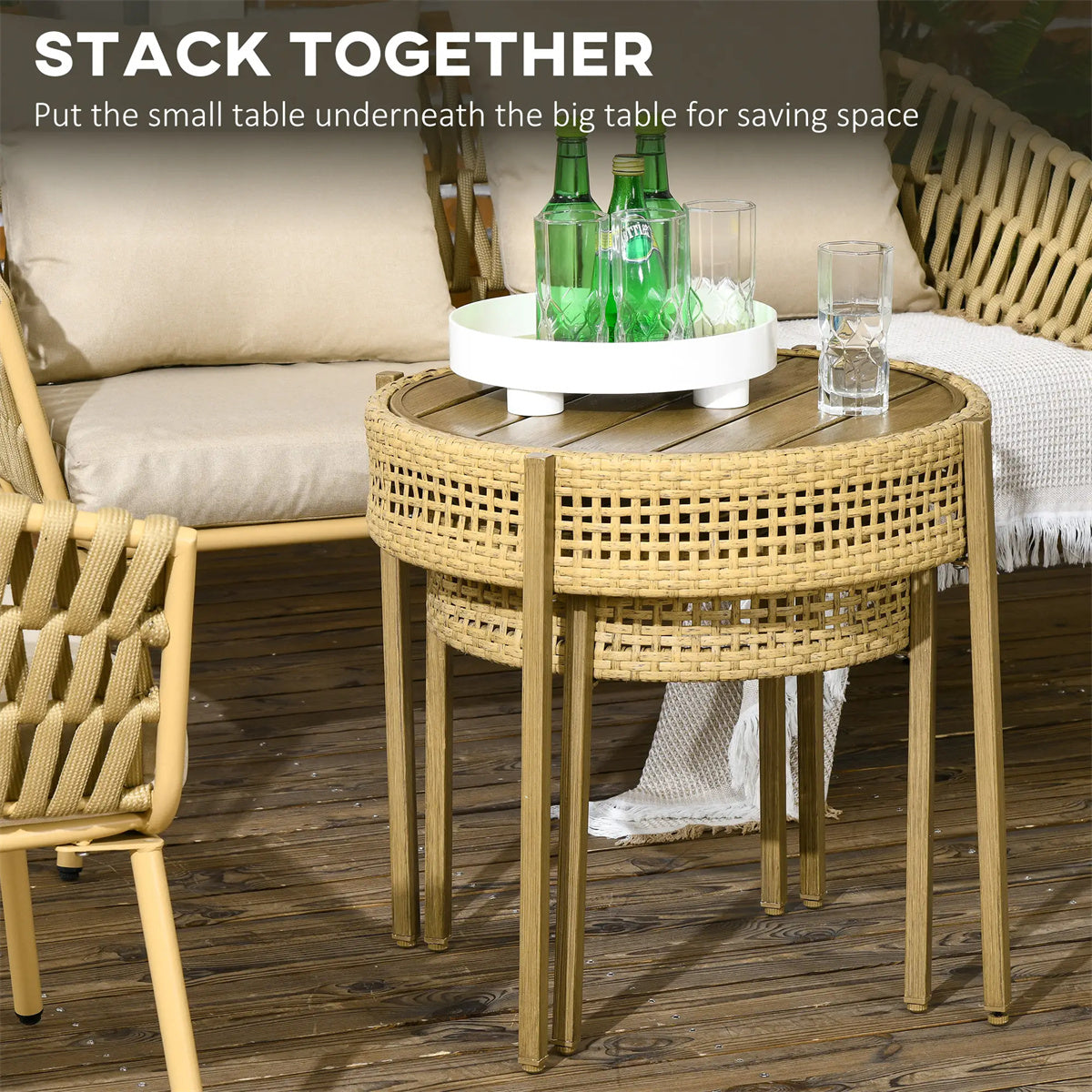 Brown PE Wicker Patio End Table Set