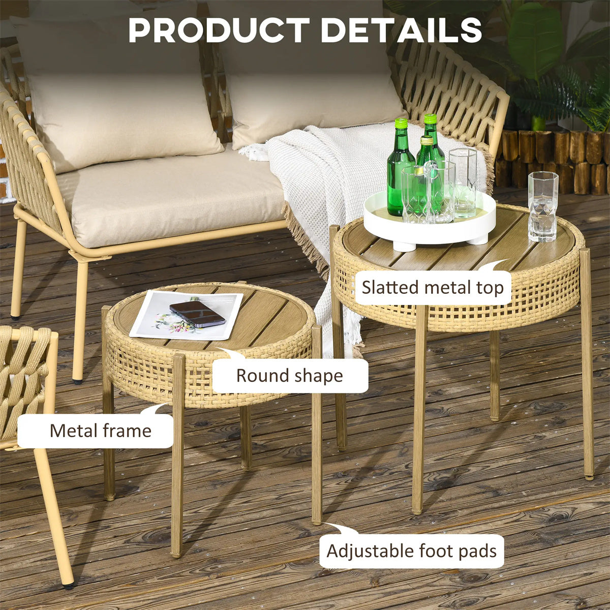 Brown PE Wicker Patio End Table Set