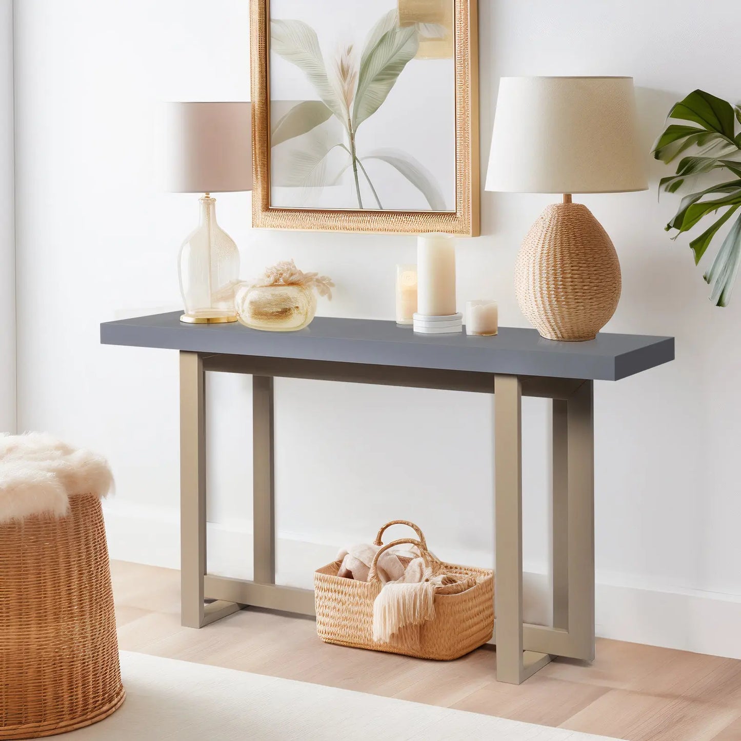 Modern Wood Entryway Console Table Sofa Table, Long Entryway Table for Hallway Living Room Foyer Corridor Bedroom, Grey qbmgp8-fy