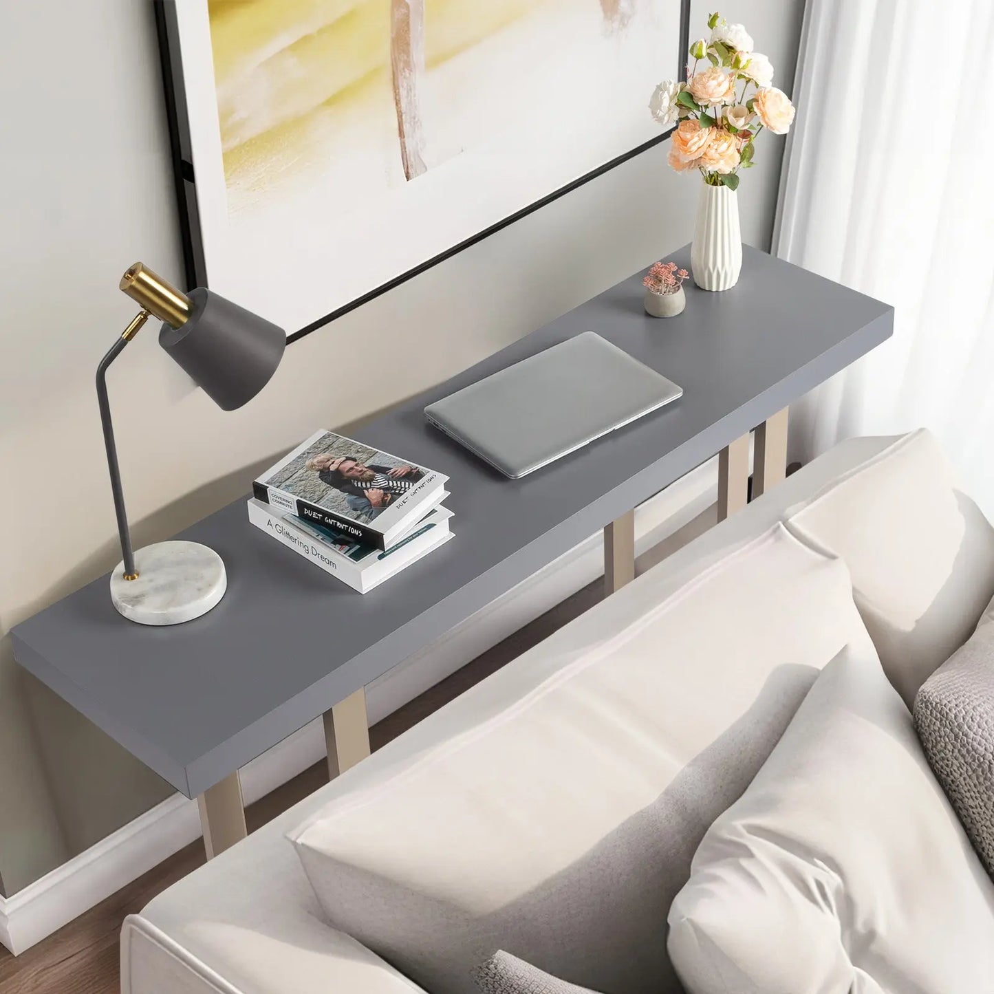Modern Wood Entryway Console Table Sofa Table, Long Entryway Table for Hallway Living Room Foyer Corridor Bedroom, Grey qbmgp8-fy