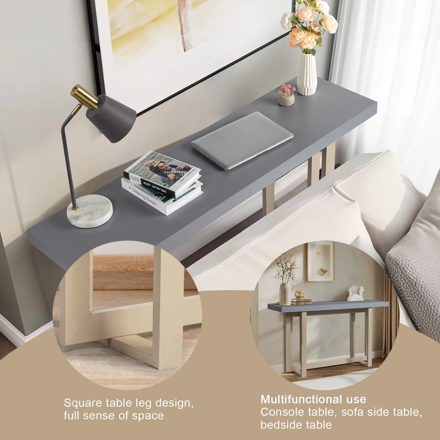 Modern Wood Entryway Console Table Sofa Table, Long Entryway Table for Hallway Living Room Foyer Corridor Bedroom, Grey qbmgp8-fy