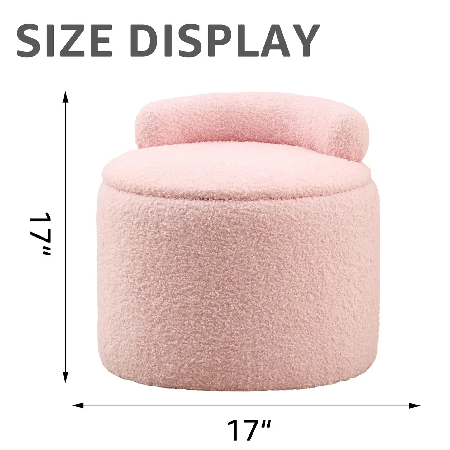 Modern Storage Ottoman – Round Teddy Velvet Upholstered Stool with Low Back, Plush Footrest for Bedroom, Living Room, and Lounge(Pink) qbmgp8-fy