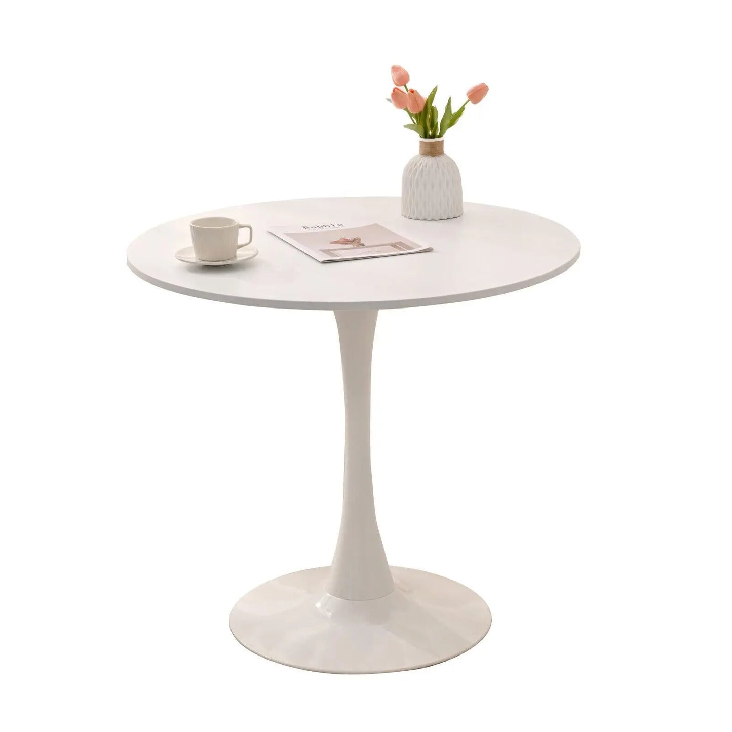 31.5" Round Dining Table, Mid-Century White Tulip Table, Metal Base Pedestal Table for 2-4 Person,Easy Assembled Leisure Coffee Table qbmgp8-fy