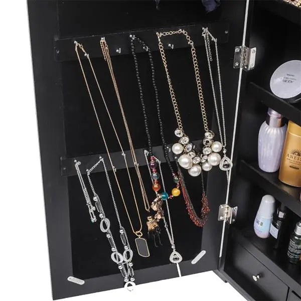 79 Blue Led Jewelry Cabinet, Jewelry Storage Cabinet, Upright Jewelry Cabinet With Long Mirror(Black) qbmgp8-fy