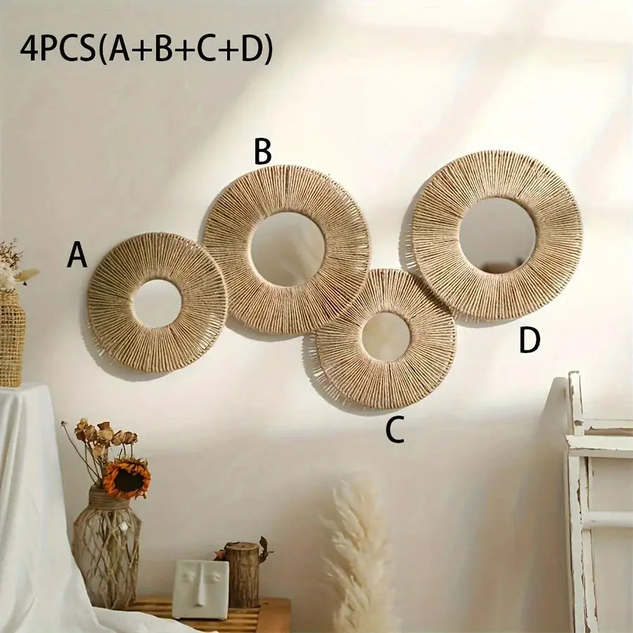 Round Decorative Wall Mirrors Farmhouse Circle Mirror with Hemp Rope Boho Mirrors for Bedroom, Bathroom, Living Room Decor Gift LAVIVA