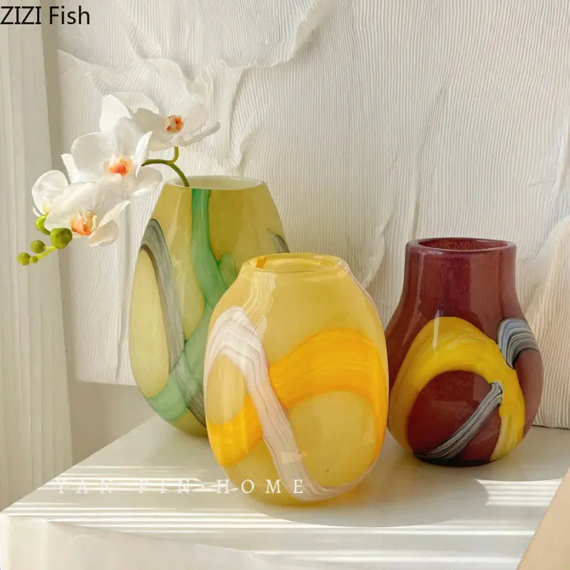 Colorful Striped Glass Vase Desktop Flower Arrangement Ornament Artistic Flowers Vessels Hydroponic Vase Dried Flower Vases LAVIVA