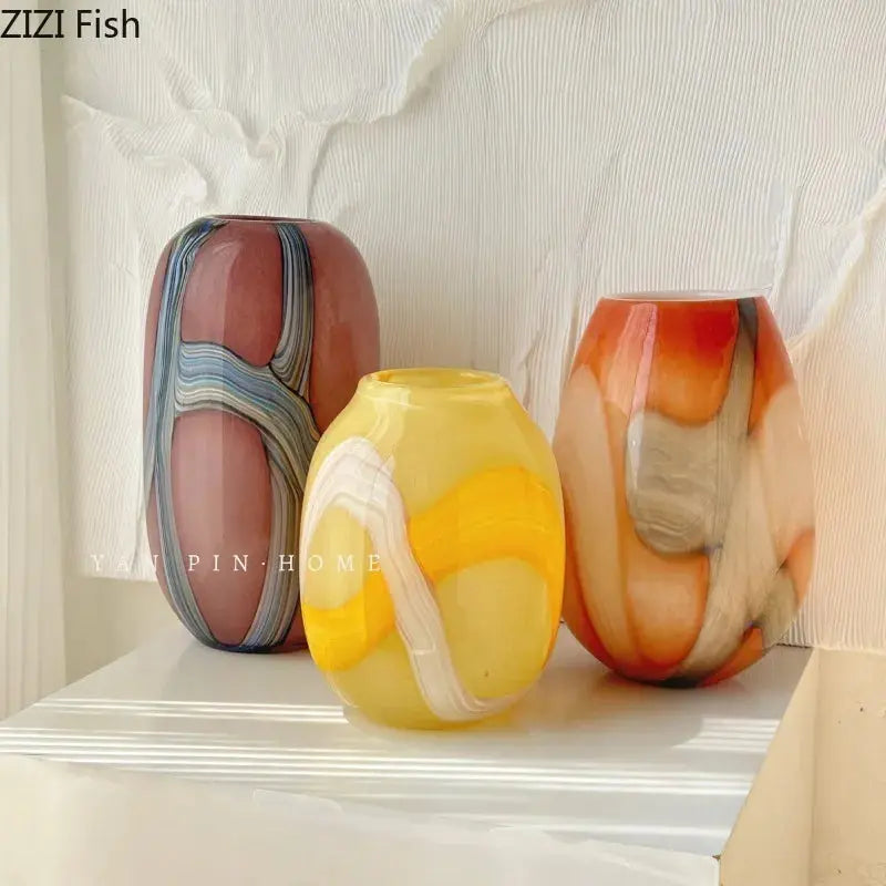 Colorful Striped Glass Vase Desktop Flower Arrangement Ornament Artistic Flowers Vessels Hydroponic Vase Dried Flower Vases LAVIVA