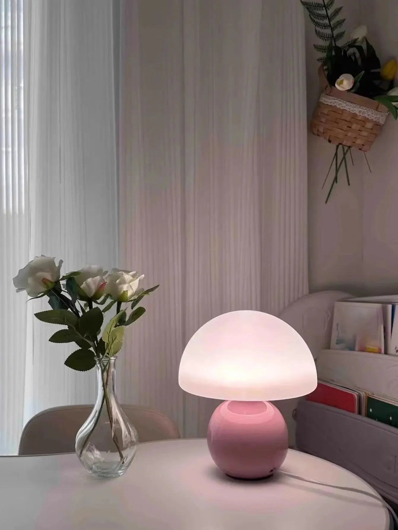 A pink/orange/red/white/beige USB socket decorative table lamp for room light decorative lamp, night light, desk light. LAVIVA