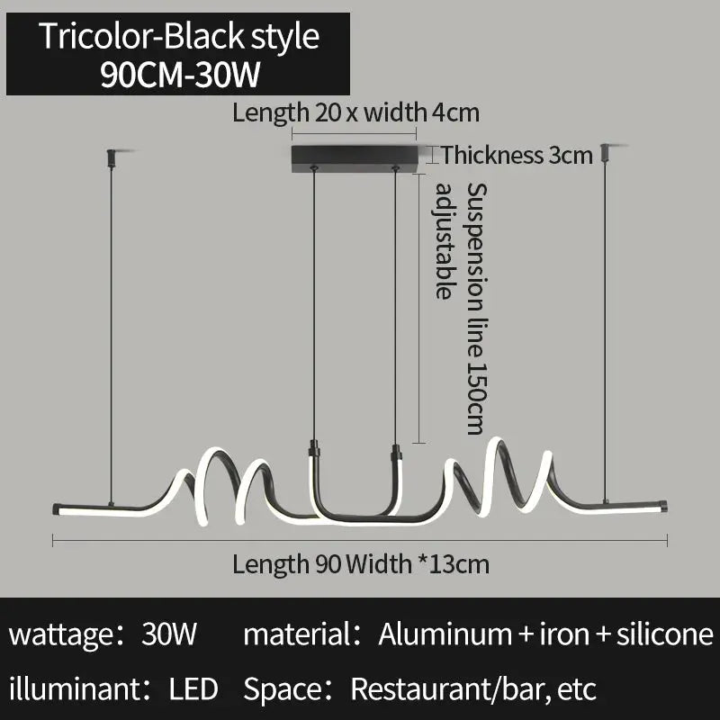Modern Black LED Pendant Light for Dining Room Curved Chandelier Efficient Home Lighting Fixture Kitchen Living Room Home Decor LAVIVA