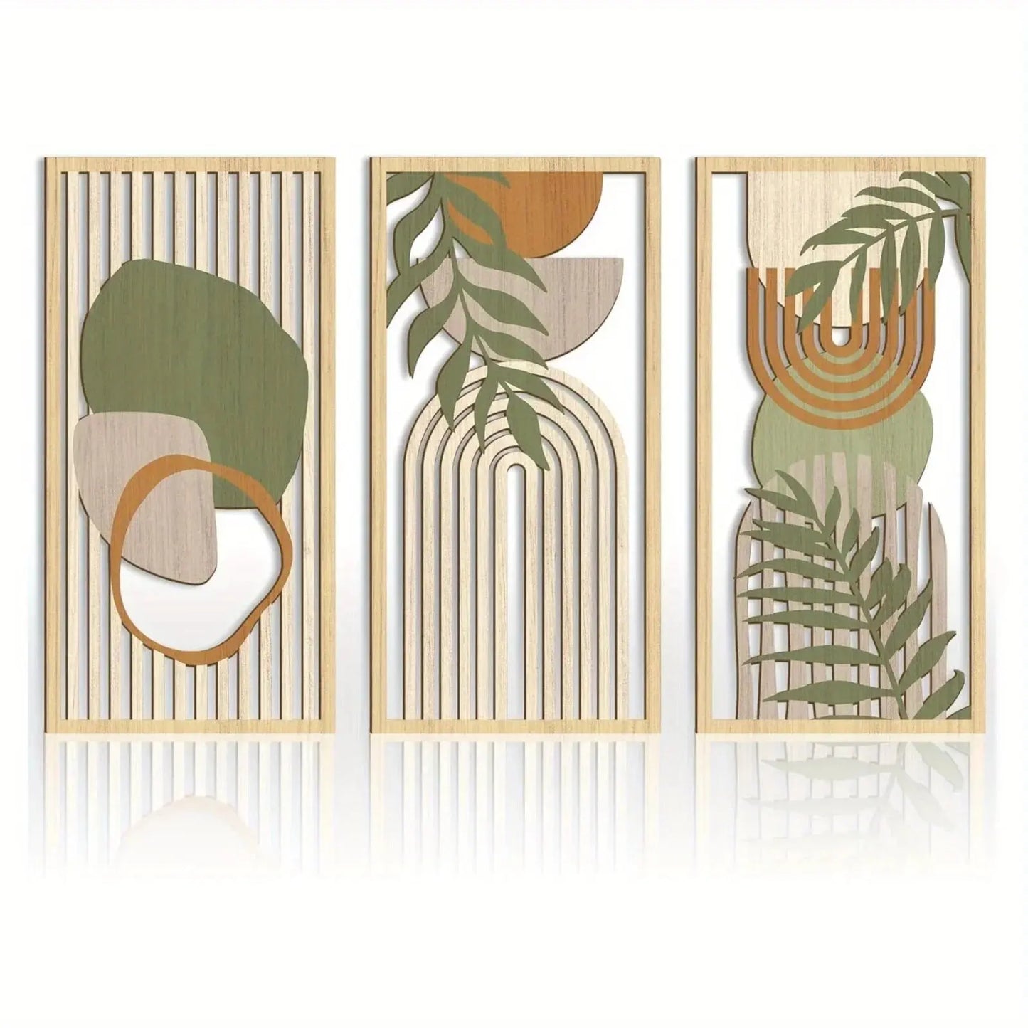 3PCS Sage Green Abstract Wooden Wall Art, Geometric Wood Wall Sculptures, Modern Artwork Neutral Wall Decor LAVIVA