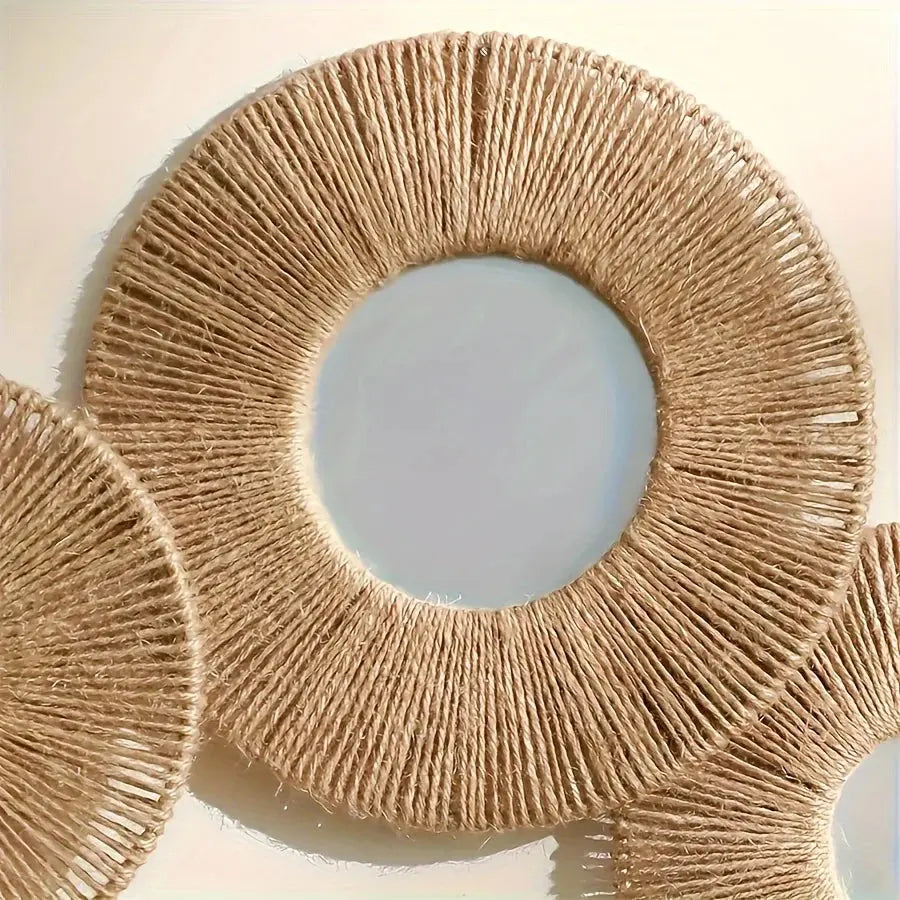 Round Decorative Wall Mirrors Farmhouse Circle Mirror with Hemp Rope Boho Mirrors for Bedroom, Bathroom, Living Room Decor Gift LAVIVA