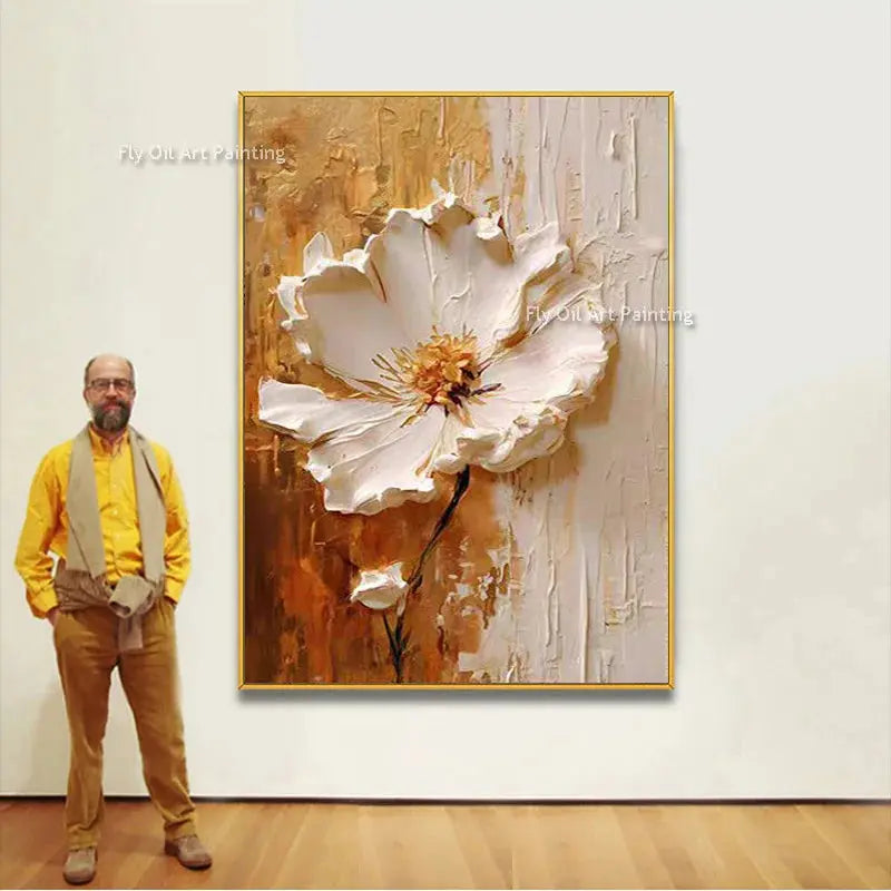 Special Abstract White Flower Knife Thick Oil Painting On Canvas Handmade Gold Foil Luxury Flower Floral Wall Art Room Decor LAVIVA