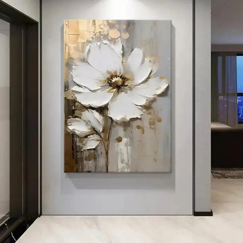 Special Abstract White Flower Knife Thick Oil Painting On Canvas Handmade Gold Foil Luxury Flower Floral Wall Art Room Decor LAVIVA