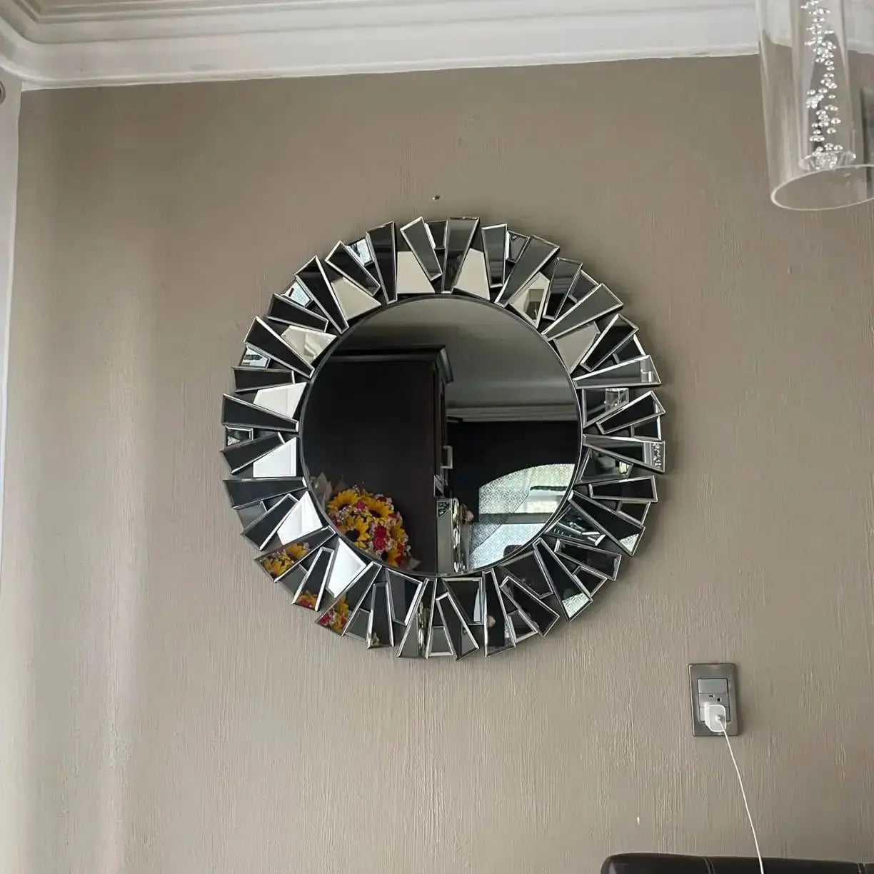 Unique Sunburst Decorative Wall Mirror Round 800MM Silver Beveled Glass Accent Mirrors Bathroom LAVIVA