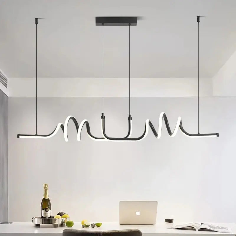 Modern Black LED Pendant Light for Dining Room Curved Chandelier Efficient Home Lighting Fixture Kitchen Living Room Home Decor LAVIVA